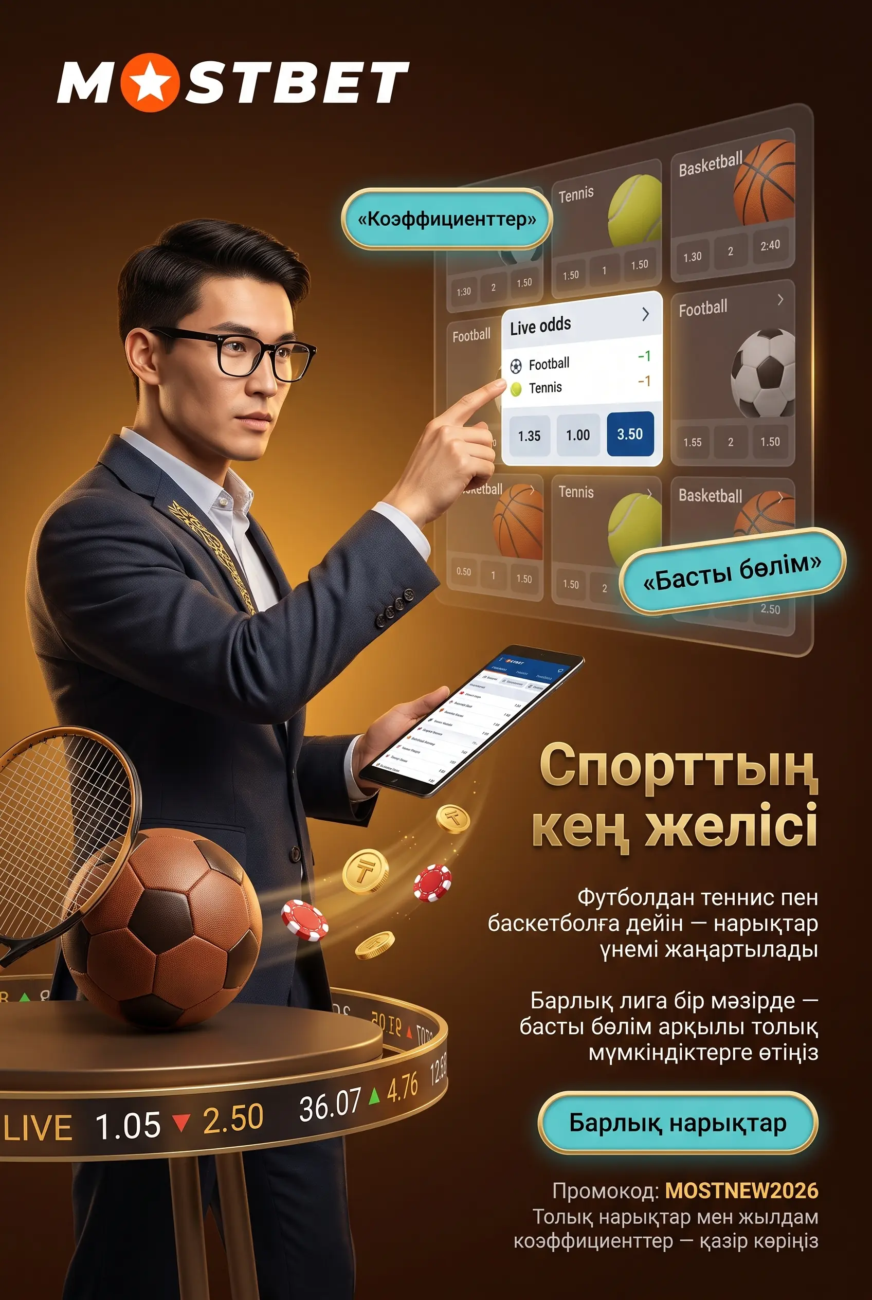 Кең спорт желісі: футбол, теннис және баскетбол
